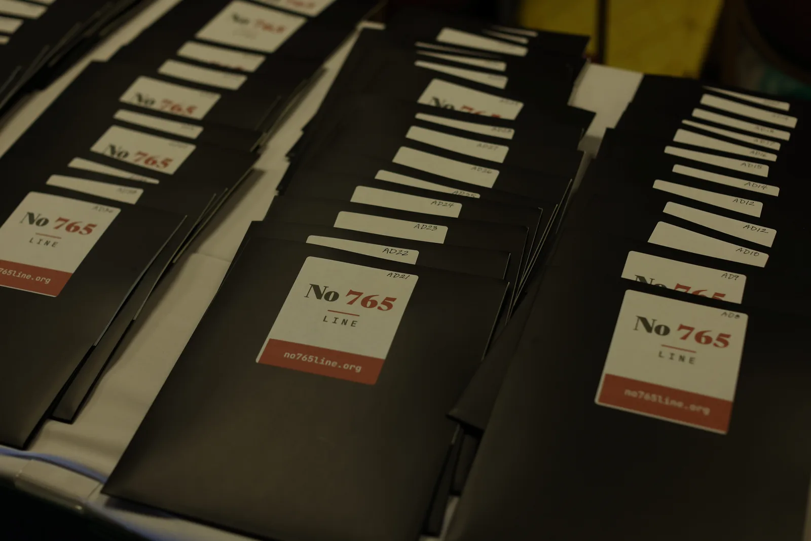 Photo 8 of 34. Stacks of No 765 Line folders, one for each legislator's office.