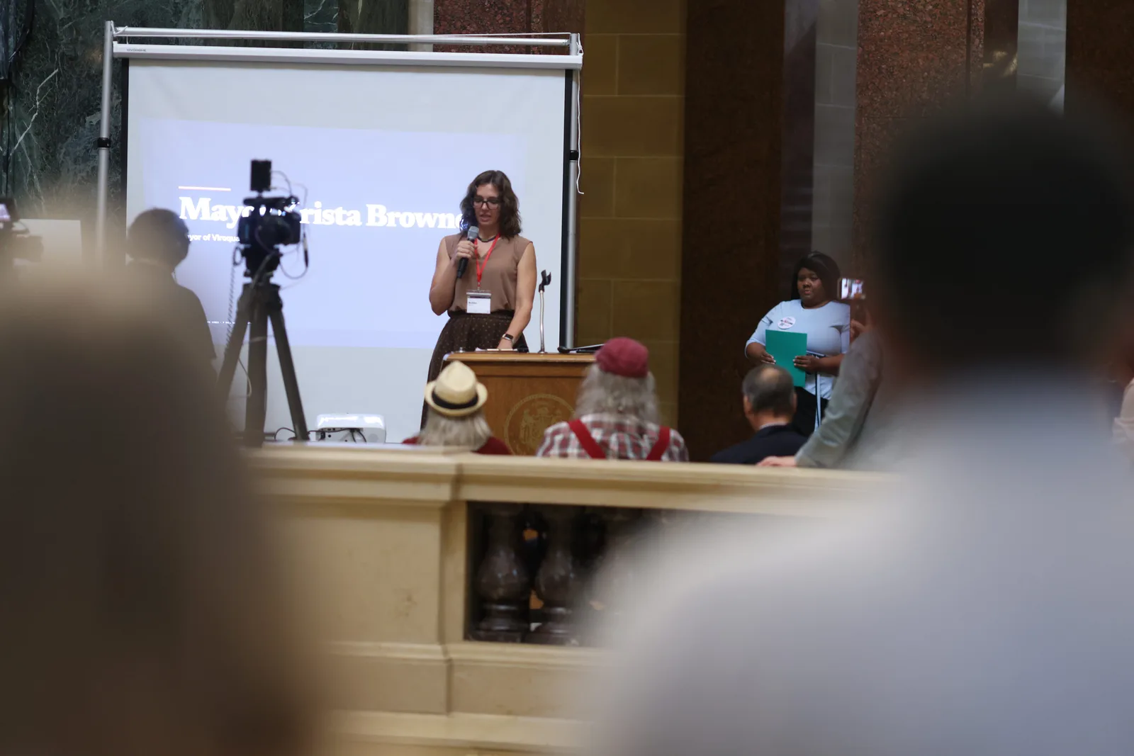 Photo 27 of 34. Mayor Krista Browne speaks in the Rotunda.