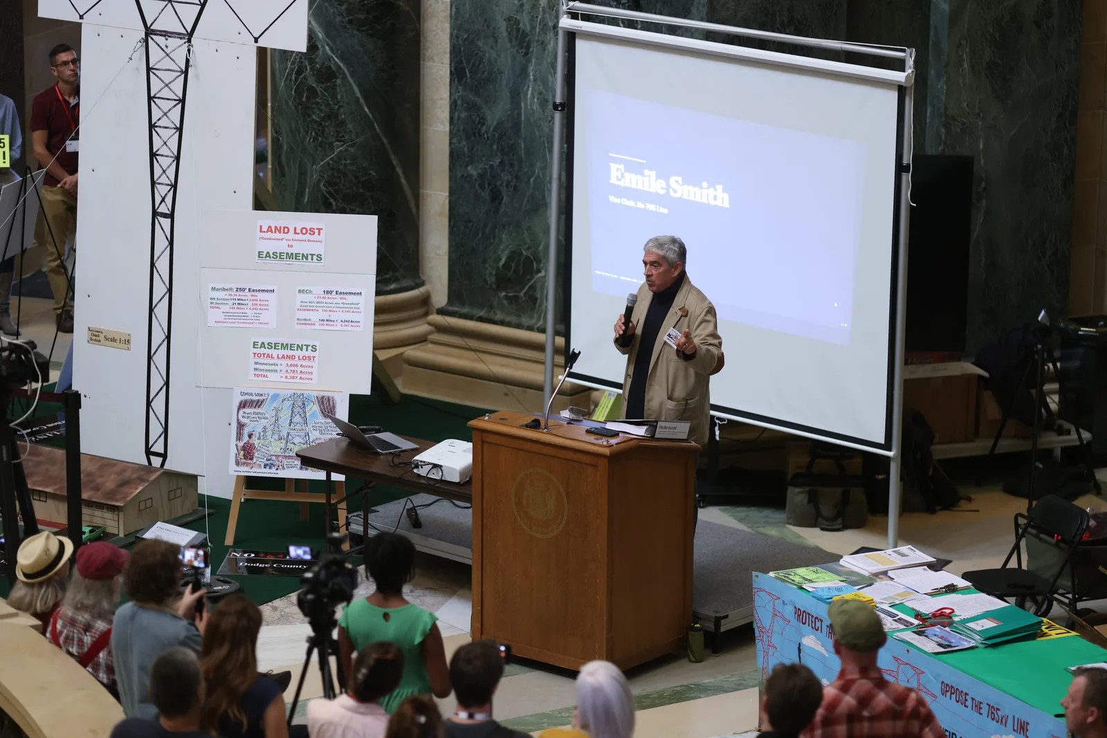 Photo 33 of 34. Emile Smith, No 765 Line's vice chair, speaks in the Rotunda.